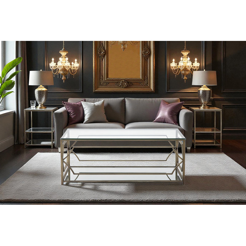 Table basse rectangulaire à 4 niveaux avec rangement Benson Edward à 4 niveaux Pangea Home, Laiton