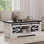 Table basse à plateau relevable, table basse multifonctionnelle avec porte de grange coulissante, compartiment de rangement caché