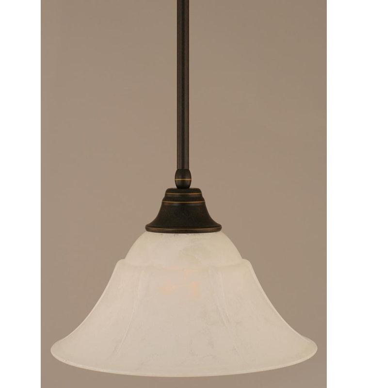 Stem Hung Pendant With Glass, Dark Granite, 14", White Marble Glass