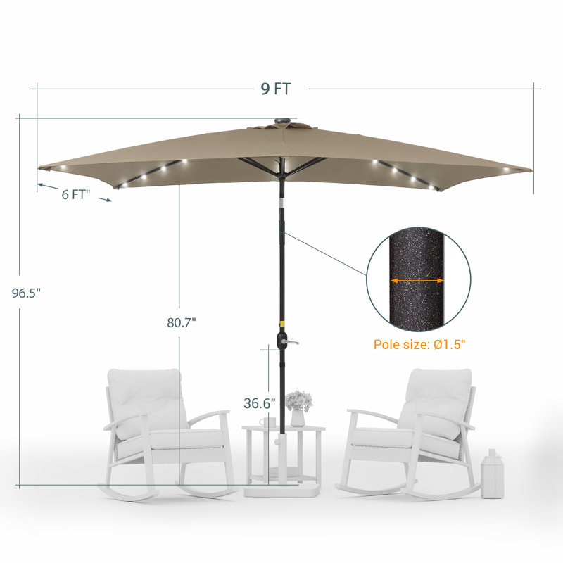 Parasol de marché rectangulaire 6 pi x 9 pi Rydder, Taupe