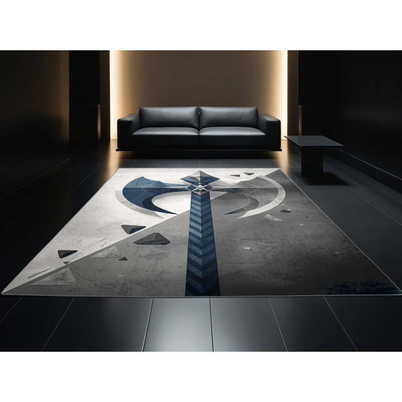 Soft Plush Dunmire Viking Axe Modern Rustic Geometric Area Rug in Gray – Gray Binding, 2x4