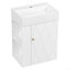 Meuble-lavabo de 20 po avec lavabo en céramique, porte à motif de losanges, poignées dorées et tablettes de rangement latérales - petit cabinet moderne avec barre à serviettes, fabrication en panneau de fibres à densité moyenne, assemblage requis-550836814