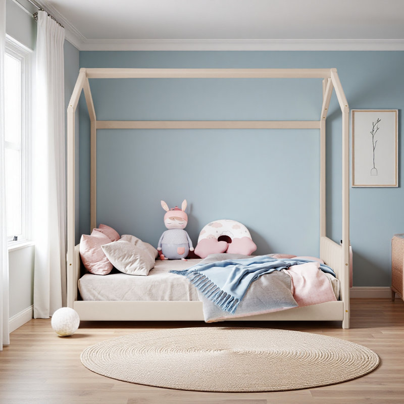 Lit en bois Velvet House, Beige, Full