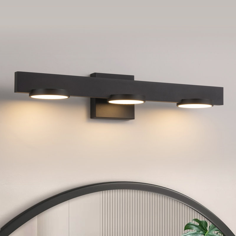 3-light Black Aluminum Led Vanity Light With Frosted Acrylic Shade