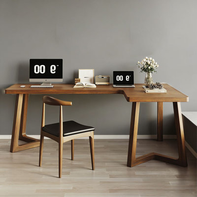 Nut-brown L-Shaped Solid Wood writing desk