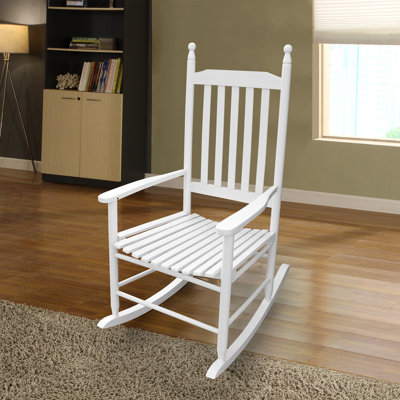 Chaise berçante en bois blanc, sans tapis