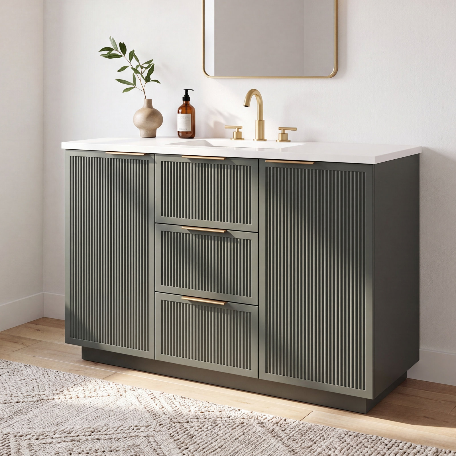 Aderyn 48" Pine Single Bathroom Vanity, Vintage Green/Brushed Bronze