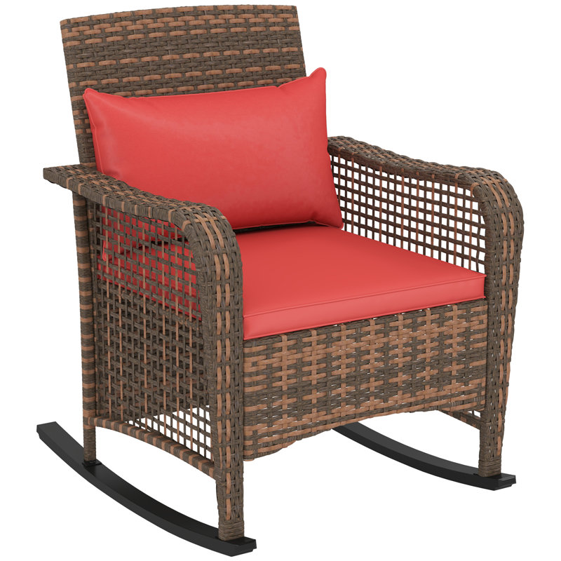 Steel, Wicker, Polyester Rocking Chair, Red/Brown