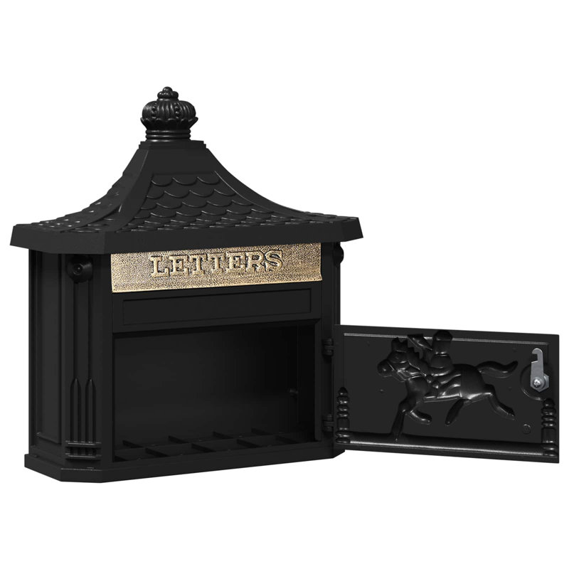 Cast Aluminum Wall Mounted Post Box, Black