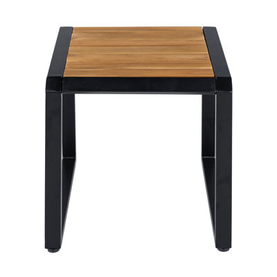 Table d'appoint d'extérieur avec plateau en bois d'acacia au fini teck et structure en métal noir - table d'appoint pour terrasse d'une capacité de 120 lb