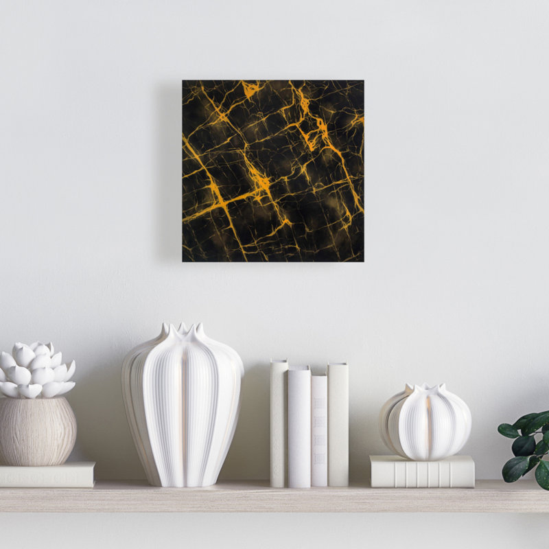 Toile marbrée noire et dorée | Décoration de salon jaune