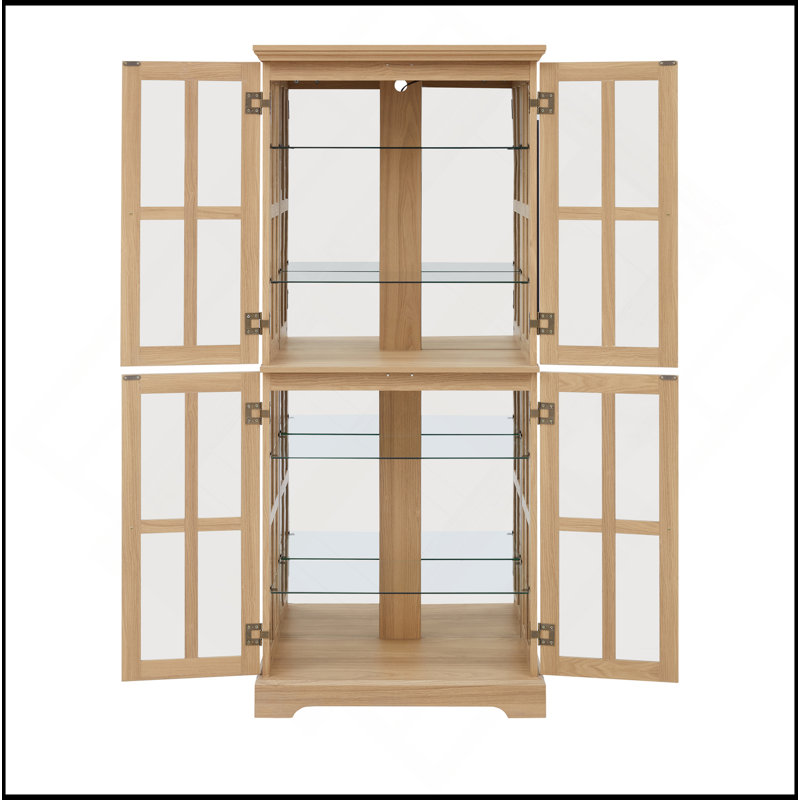 Vintage Four-Door Curio Display Cabinet With Adjustable Shelves For Home And Office, Oak