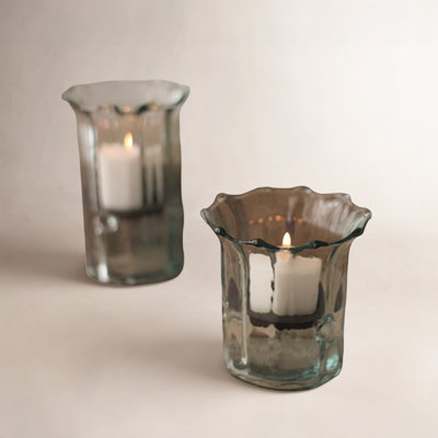  Ensemble de 3 porte-bougies côtelées en verre recyclé Handblown - hauteur 7 po