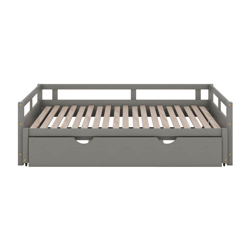 Twin Daybed With Trundle, Extendable Design, Gray