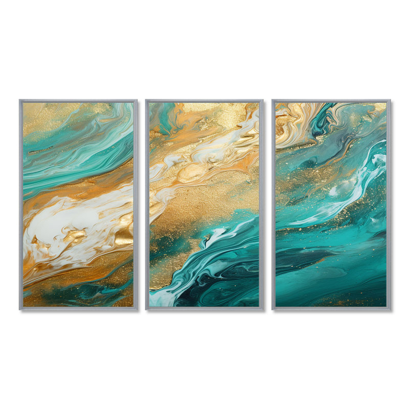 Uhrichsville - Ensemble d'art mural plage et océan, Encadrement argenté, H 40 po x l 60 po x P 1 po