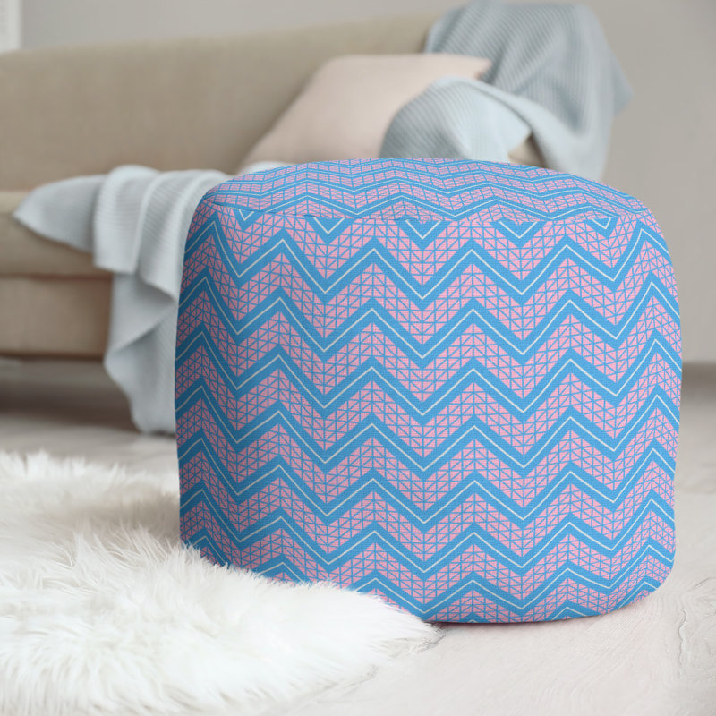 Upholstered Pouf, Pink/Teal
