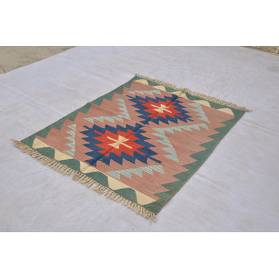 Tapis de zone one-of-kind à la main noué la rouge/brun/vert 2 pi 11 po x 3 pi 9 po
