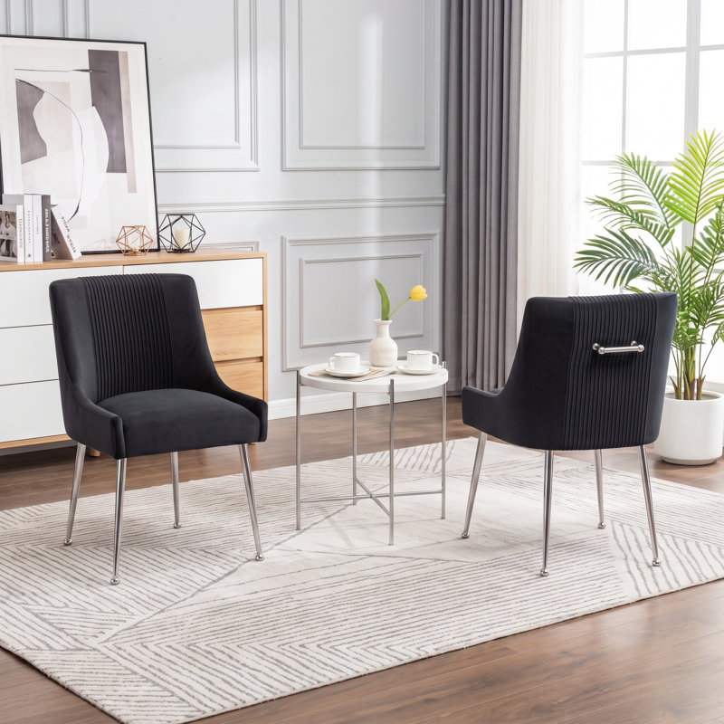 Chaise d'appoint rembourrée en velours Farr avec pieds argentés Farr, Noir, noir, noir, noir