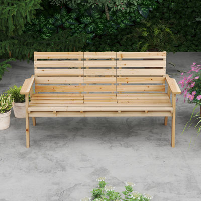 Outdoor Fir Wood Bench w/ Foldable Middle Table w/ Backrest & Armrests by Ophelia & Co.