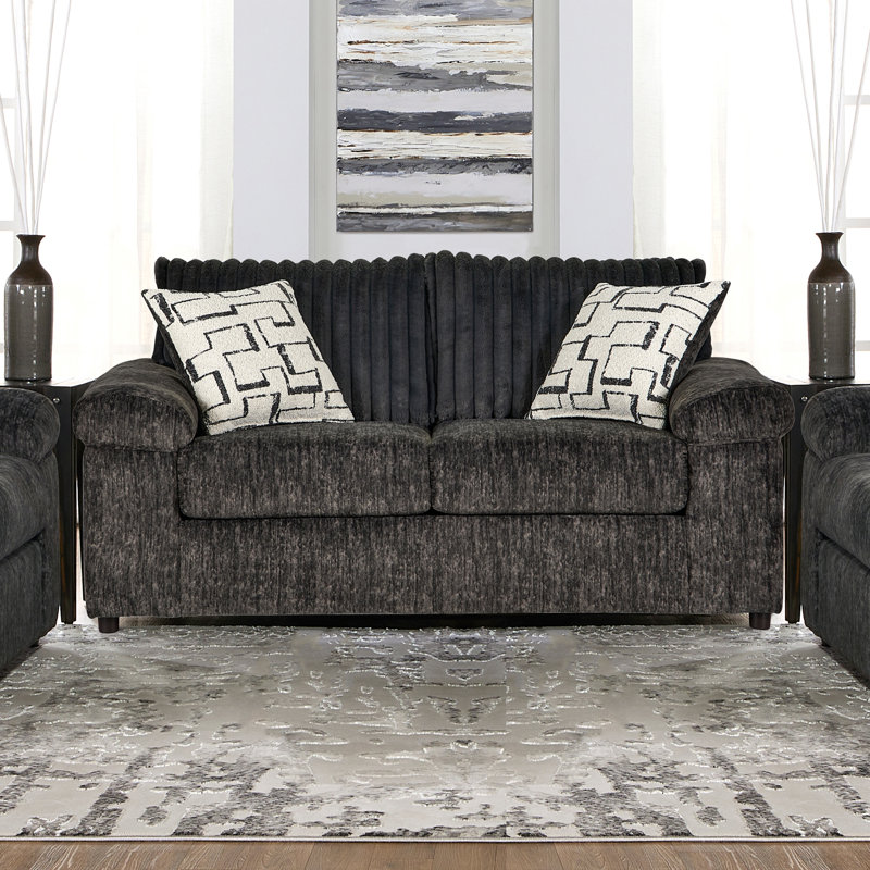 Oliwier Wide Wale Corduroy Loveseat, Parchment, Charcoal Corduroy
