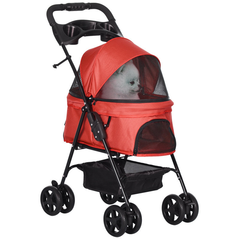 Clifton Foldable Pet Stroller, Red/Black