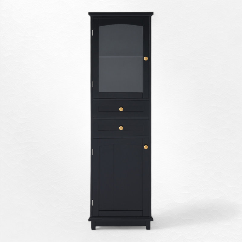 Armoire à linge autoportante pour rangement de salle de bain, Noir, noir, noir, noir