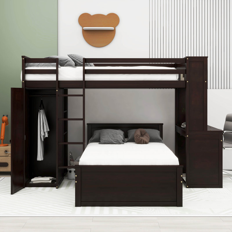 Kids Twin Loft Bed with Drawers, Espresso