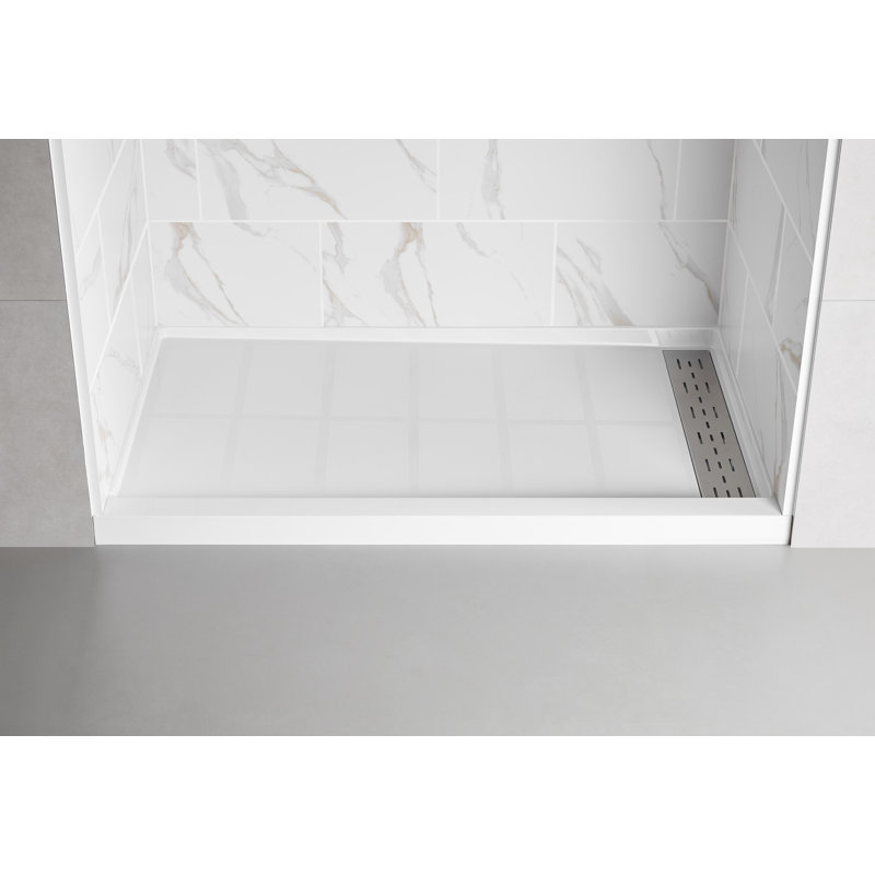 60" X 32" White Shower Base, Non-Slip Design, Right