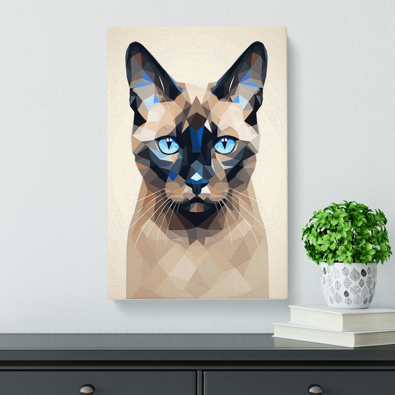 Siamese Cat Geometric No.2 - Wrapped Canvas, 76cm H x 50cm W x 3cm D