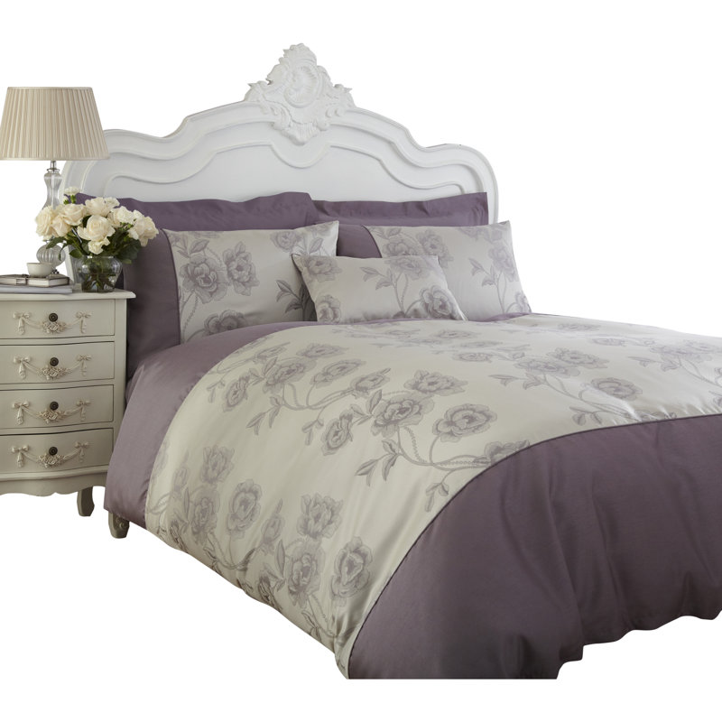 Entiat Floral Duvet Cover with Pillowcases, Single Duvet Cover , Slate Grey / Light Plum