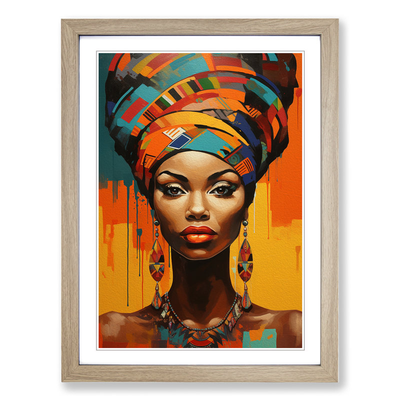 XYZ-FRM-V1223-1776 African Woman Modern 1 Piece Single Picture Frame Wall Art, 34cm H x 25cm W x 2cm D, Oak