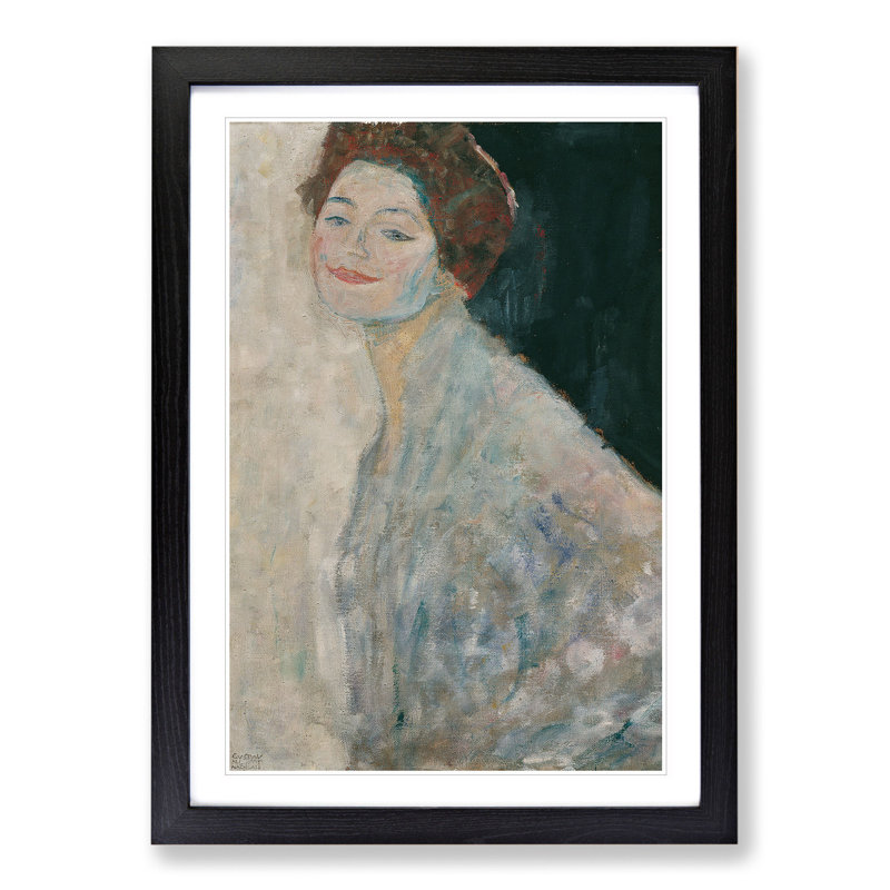 Lady in White by Gustav Klimt - Picture Frame Painting, 65cm H x 48cm W x 2cm D, Black Framed