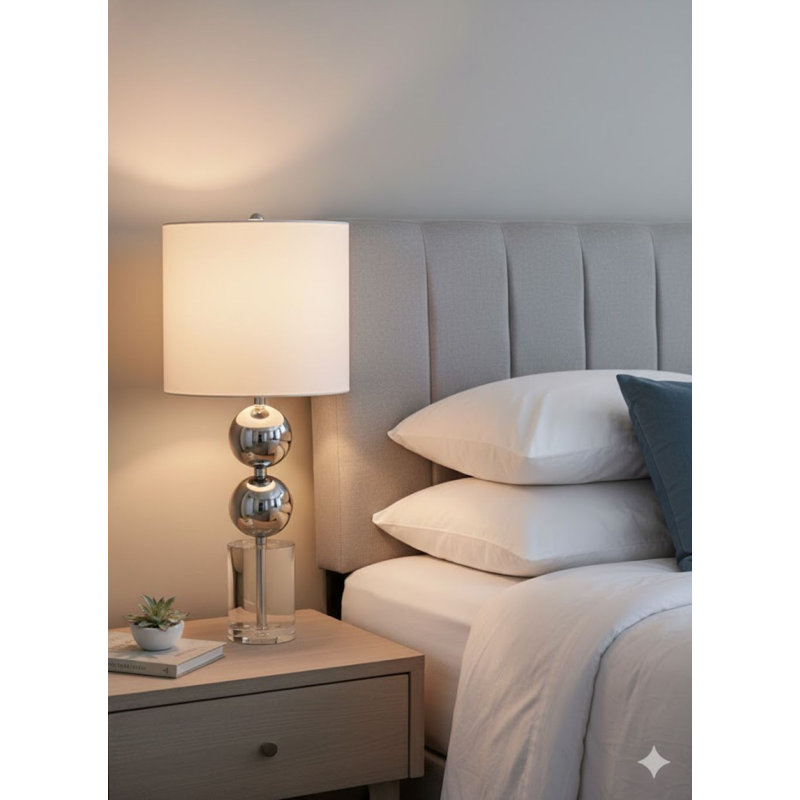 Transitional 1 Light Crystal and Metal Base Table Lamp, Polished Nickel