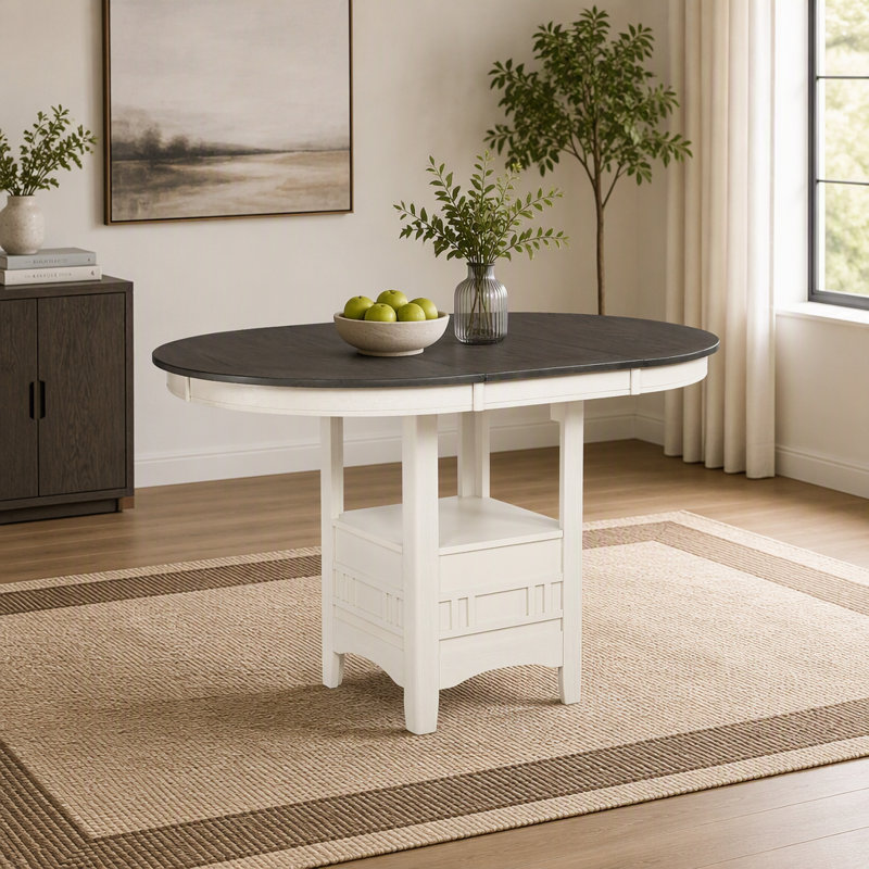 Table de salle à manger à rallonge de table de salle à manger extensible de 18 po à 1 table à hauteur de comptoir en bois à deux tons avec finition gris craie