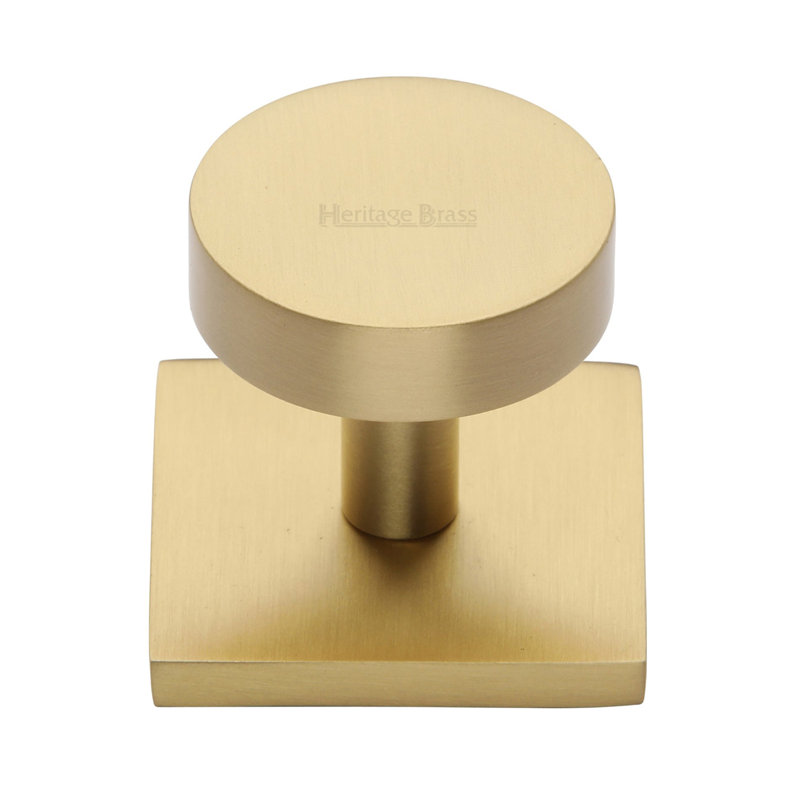 Heritage Brass Cabinet Knob Disc Design with Square Backplate
