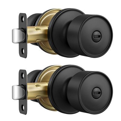 Poignées de porte intérieures noires mates, poignée de porte d'intimité pour chambre et salle de bain, poignées de porte intérieures noires avec boule ronde, installation facile (paquet de 2)