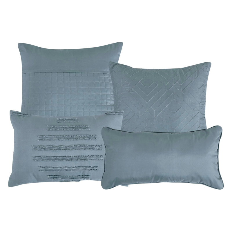 Ensemble d'édredon 7 pièces bleu sarcelle à motif géométrique, Édredon très grand et 6 pièces supplémentaires