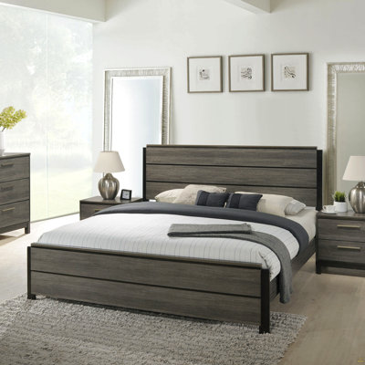 Wood Panel Bed, Gray Finish