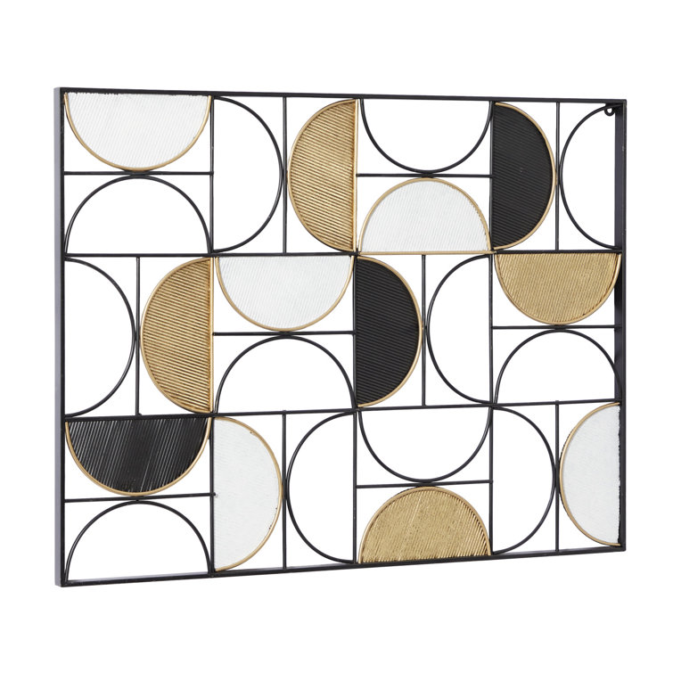 Deco 79 Metal Geometric Wall Decor with Square Mirrored Accents, 28 x 1 x  44, Black