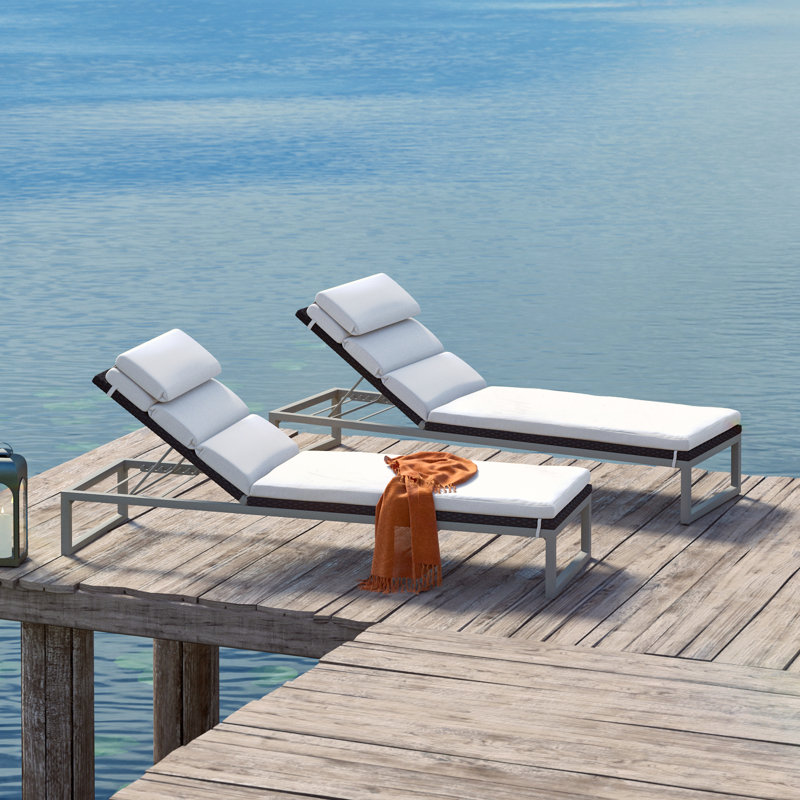Milo Reclining Chaise Lounge with Cushion, Espresso, Maxim Beige