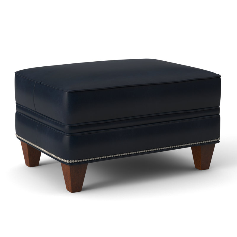 Taraval Ottoman, Aline Light Gray Stonewash Genuine Leather, New Classiques, Pewter