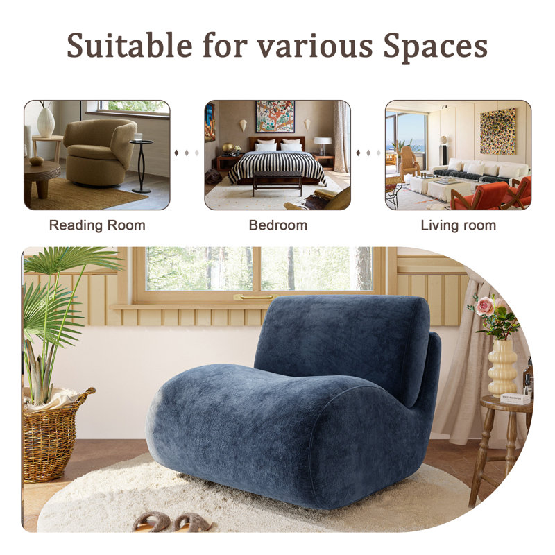 Nita Swivel 84.1 Cm Wide Swivel Lounge Chair, Navy Chenille/Foam Padding