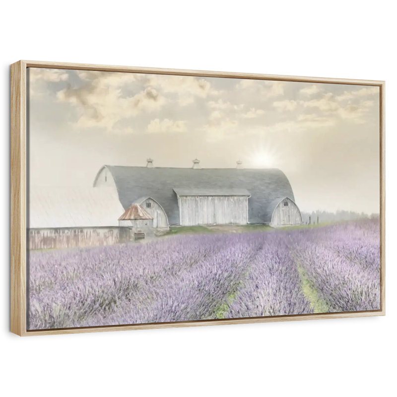 Lavender Morning, Floating Frame Natural Wood, 13" X 9"