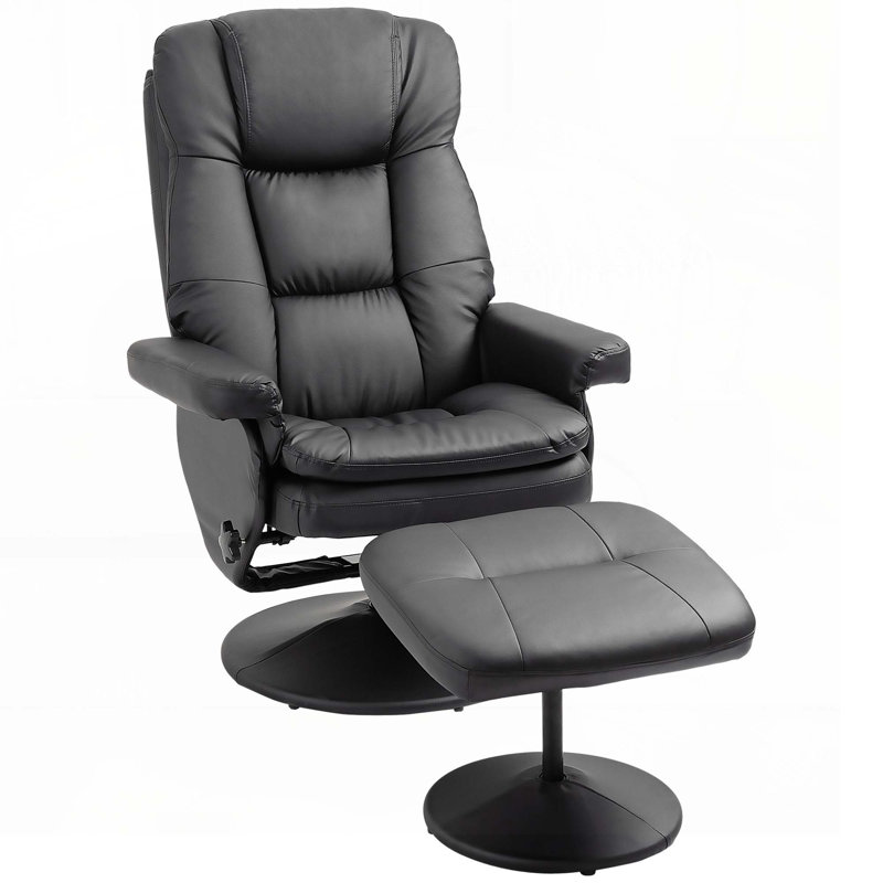 Faux Leather Swivel Recliner, Black Faux Leather, Black