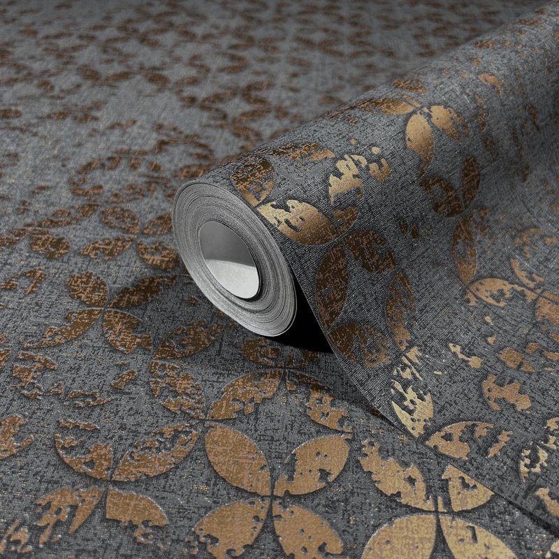 City Romance Collection Stippled Geometric Wallpaper Roll, Black
