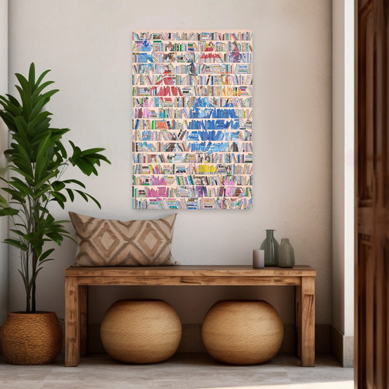 Bibliothèque colorée, étagère, architecture abstraite et vibrante, affiche murale, 48" H x 32" W
