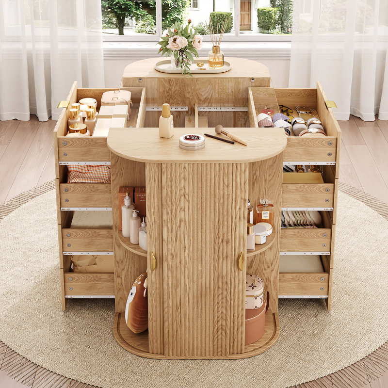 47.2"W Dresser Island with Drawers and Storage, Wood Kitchen Island with Doors, Dresser Fluted Island with Large Countertop for Dressing Room, Kitchen, Bedroom, Living Room
