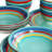 Service de table 12 pièces en grès multicolore vert