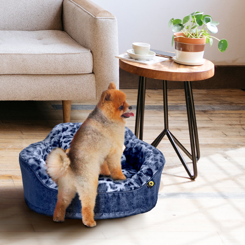 Navy Leopard Faux Fur Orthopedic Small Pet Bed