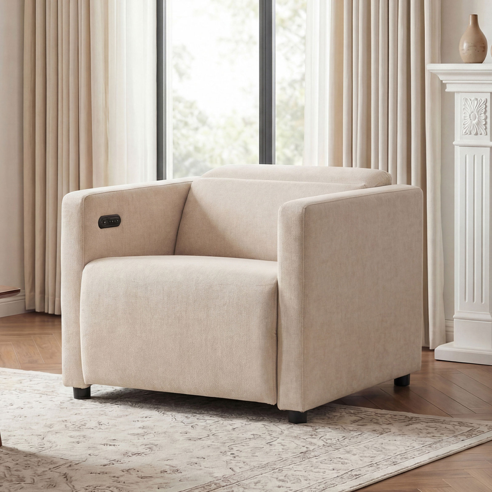 36" Power Recliner, Alabaster Cream Performance Chenille